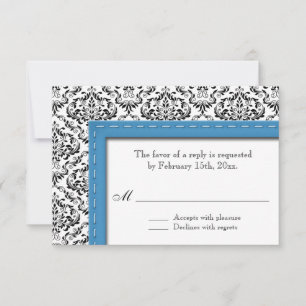 Blue Stitched Damask Wedding Reply / RSVP Cards