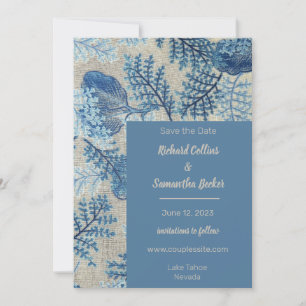 Blue Stitched Floral Wedding Save The Date