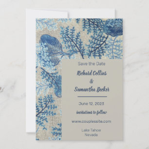 Blue Stitched Floral Wedding Save The Date