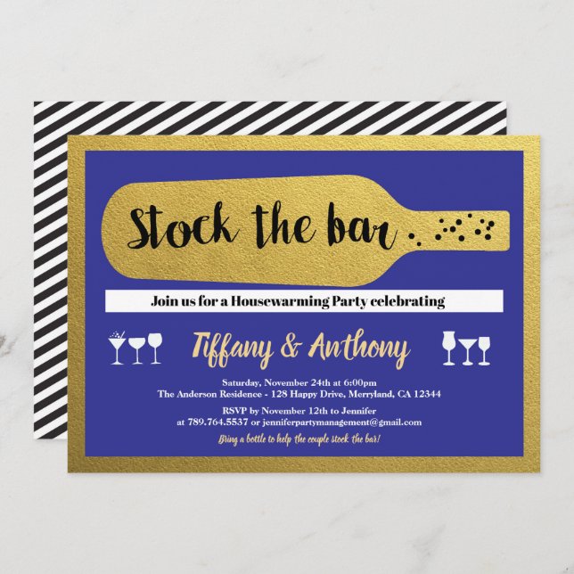 Blue stock the bar invitation couples shower (Front/Back)