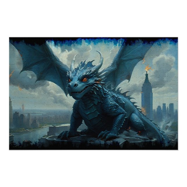 Blue Stone Dragon Visits New York Poster (Front)