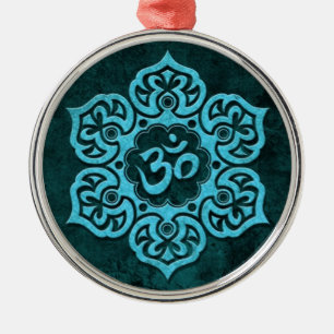 Blue Stone Floral Om Metal Ornament