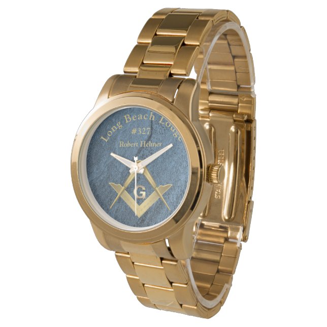 Blue Stone Monogrammed Masonic  Watch (Angled)