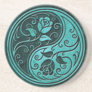 Blue Stone Yin Yang Roses Coaster