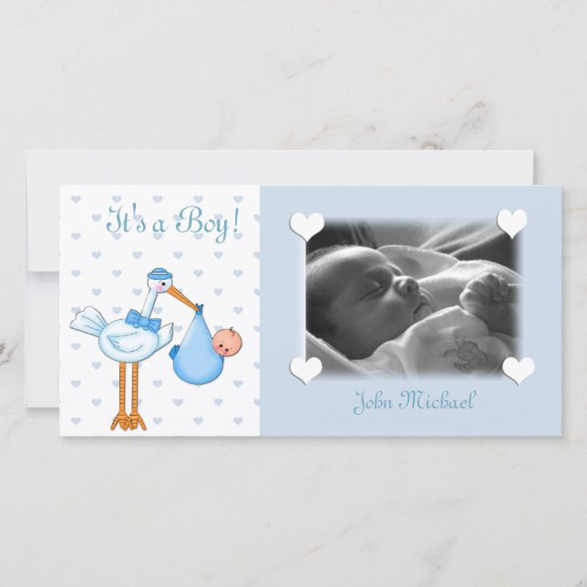 Blue Stork Baby Boy Announcement (Front)