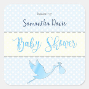 Blue Stork Baby Boy Baby Shower Square Sticker