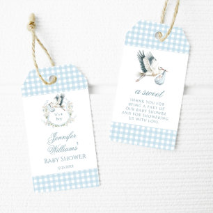Blue Stork Baby Boy Shower Thank You Favour Tags