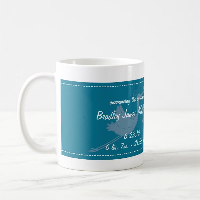 Blue Stork Baby Photo Collage Mug (Left)