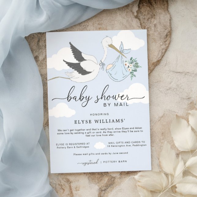 Blue Stork Baby Shower By Mail Invitation (Creator Uploaded)