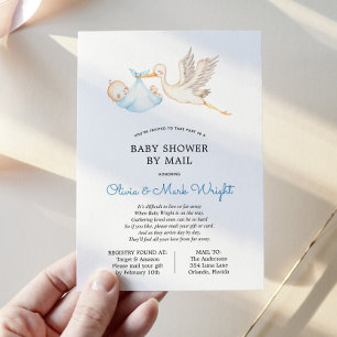 Blue Stork Baby Shower by Mail Invitation