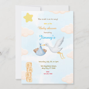 Blue Stork Baby Shower Invitation