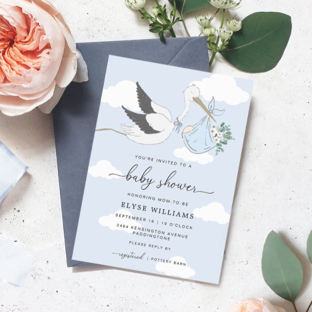 Blue Stork Baby Shower Invitation (Blue Stork Baby Shower Invitation )