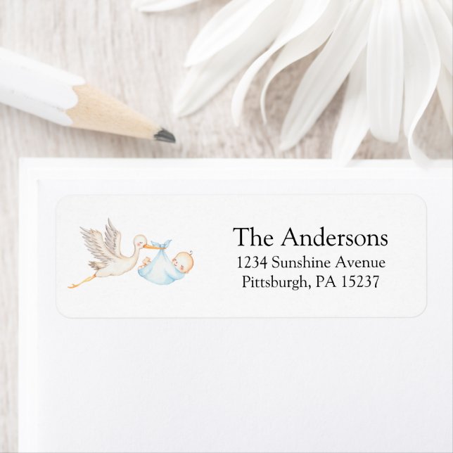 Blue Stork Baby Shower Return Address Label (Insitu)