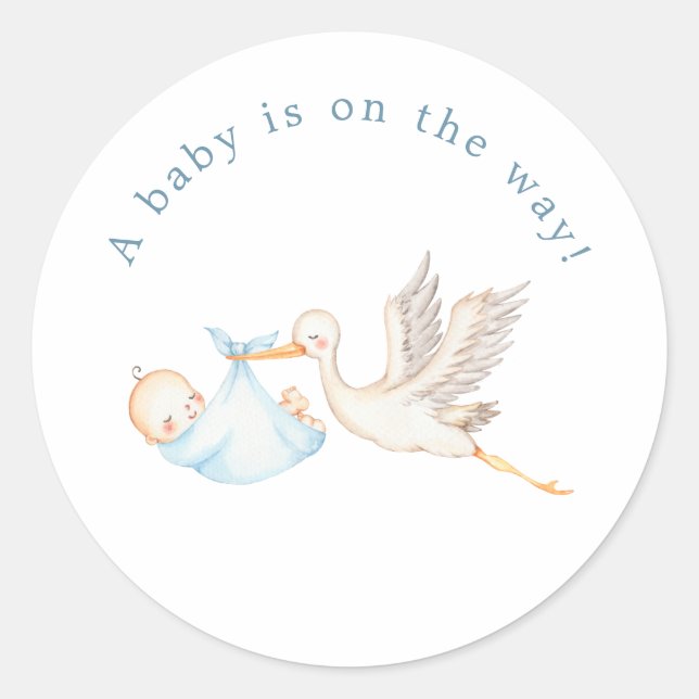 Blue Stork Baby Shower Round Sticker (Front)