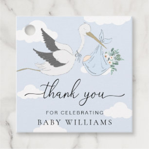 Blue Stork Baby Shower Thank You Favour Tags