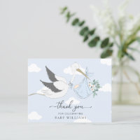 Blue Stork Baby Shower Thank You