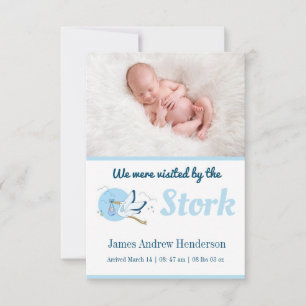 Blue Stork Birth Announcement Card