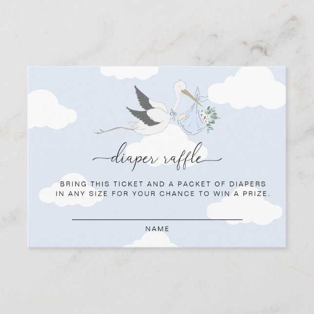 Blue Stork Diaper Raffle Ticket Insert Card (Front)