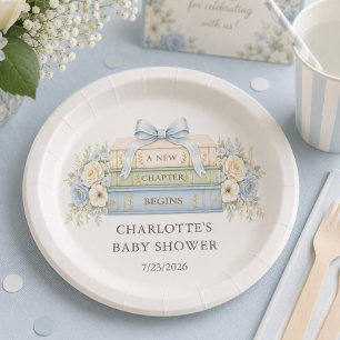 Blue Storybook Baby Shower Paper Plate
