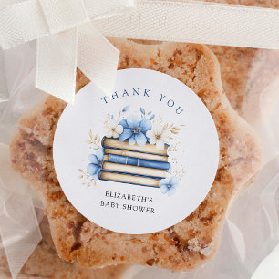 Blue Storybook Baby Shower Thank You Classic Round Sticker