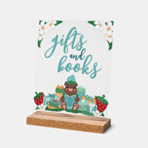 Blue Strawberry Bear Gifts Books Baby Shower Acrylic Sign