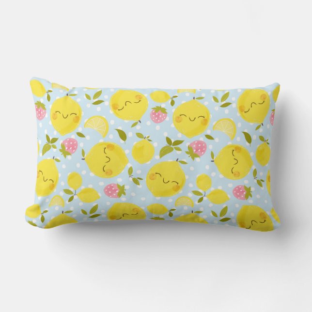 Blue Strawberry Lemon Throw Pillow (Front)