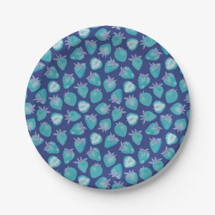 Blue Strawberry Pattern Paper Plate