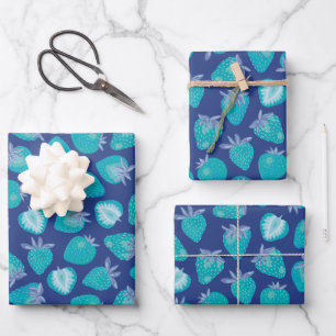 Blue Strawberry pattern Wrapping Paper Sheet