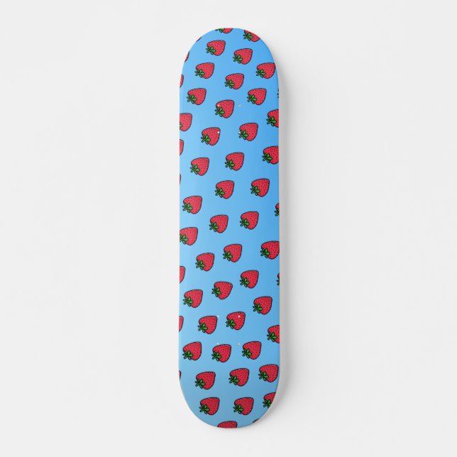 Blue Strawberry Vaporwave Designer Skateboard Deck (Front)