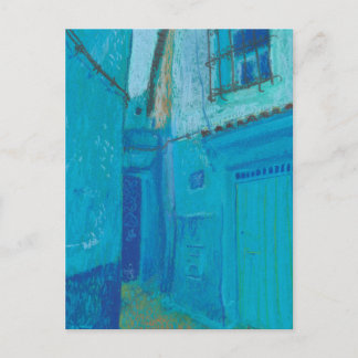 Blue Street Chefchaouen Morocco Pastel Painting Ar Postcard