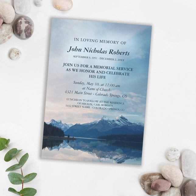 Blue Striking Mountain Lake Memorial Service Invitation (Creator Uploaded)
