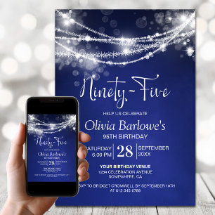 Blue String Lights 95th Birthday Party Invitation