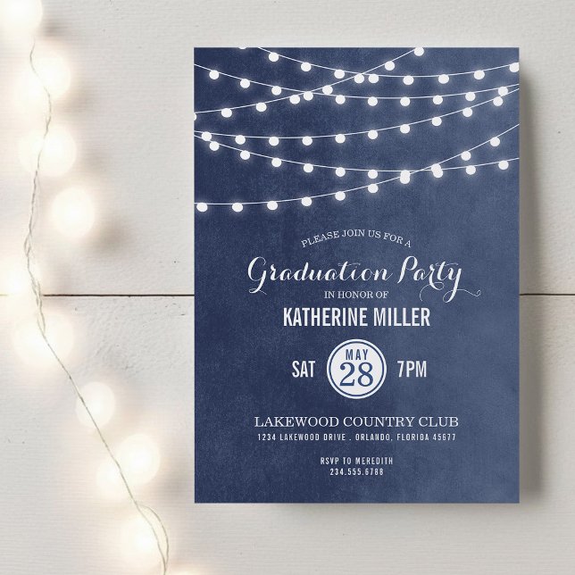 Blue String Lights Graduation Party Invitation (Creator Uploaded)
