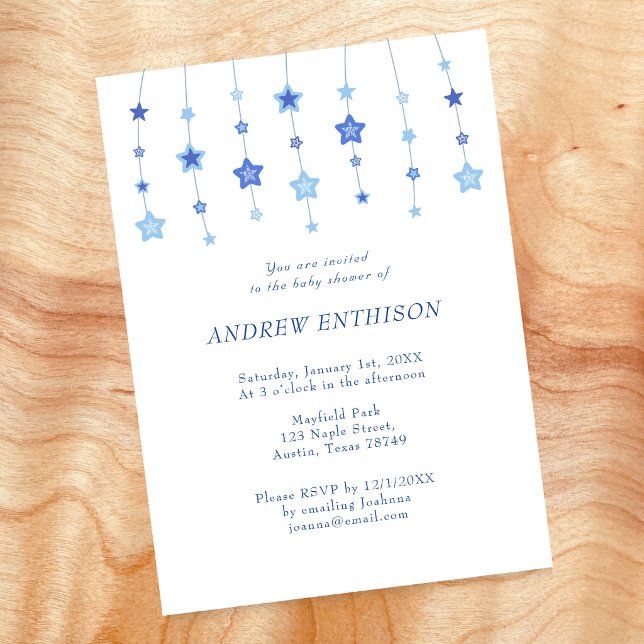 Blue String of Stars Baby Boy Invitation (Creator Uploaded)