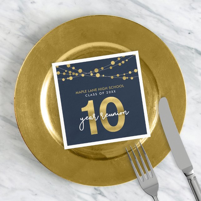 Blue Strings of Lights 10 Year Class Reunion Napkin (Creator Uploaded)