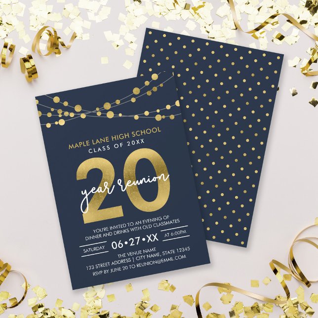 Blue Strings of Lights 20 Year Class Reunion Invitation (Creator Uploaded)