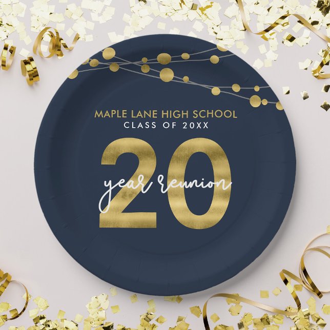 Blue Strings of Lights 20 Year Class Reunion Paper Plate (Creator Uploaded)