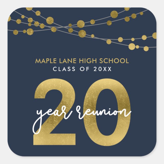 Blue Strings of Lights 20 Year Class Reunion Square Sticker (Front)