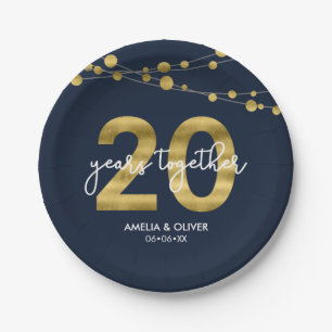 Blue Strings of Lights 20th Anniversary Party Paper Plate