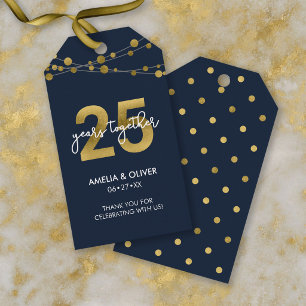 Blue Strings of Lights 25th Wedding Anniversary Gift Tags