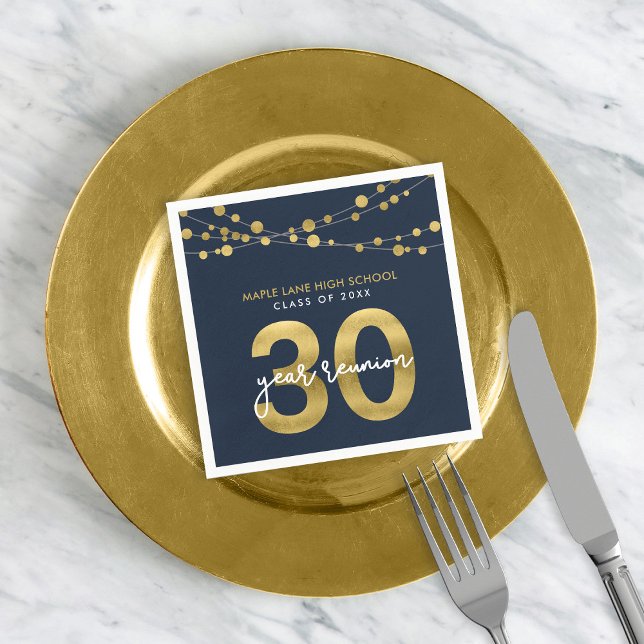 Blue Strings of Lights 30 Year Class Reunion Napkin (Creator Uploaded)