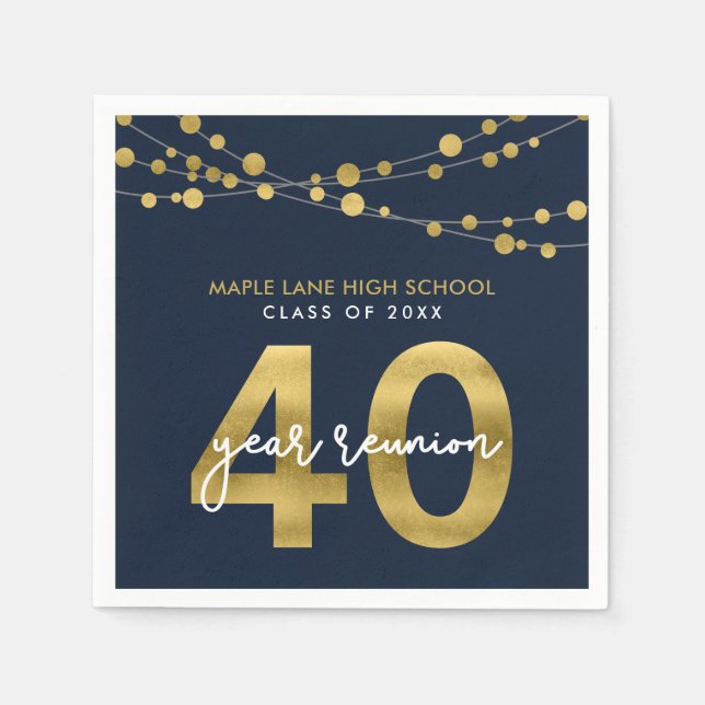 Blue Strings of Lights 40 Year Class Reunion Napkin (Front)