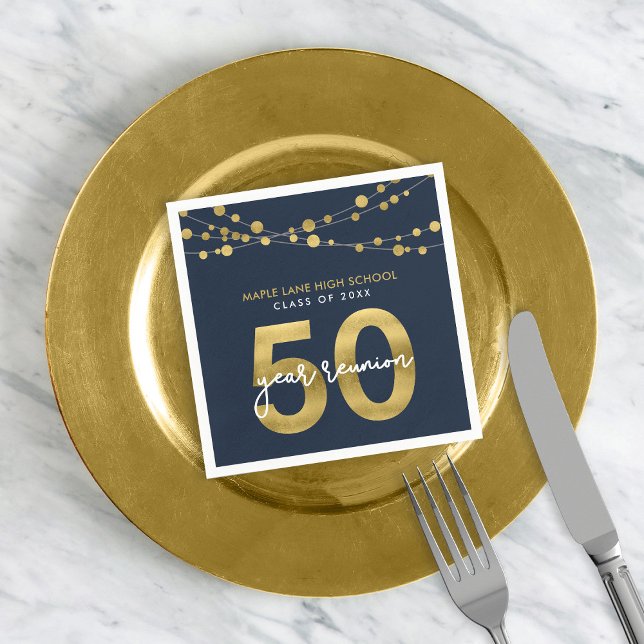 Blue Strings of Lights 50 Year Class Reunion Napkin (Creator Uploaded)