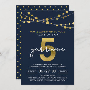 Blue Strings of Lights 5 Year Class Reunion Invitation