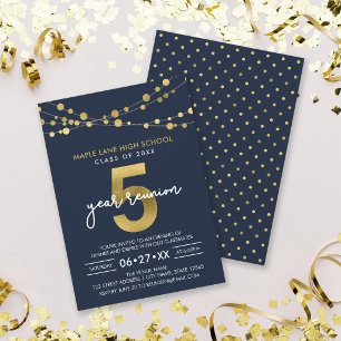 Blue Strings of Lights 5 Year Class Reunion Invitation