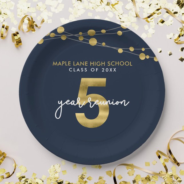 Blue Strings of Lights 5 Year Class Reunion Paper Plate (Creator Uploaded)