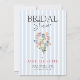 Blue Stripe and Floral Bridal Shower Invitation