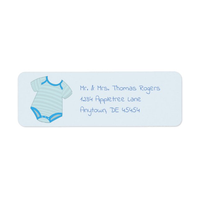 Blue Stripe Baby Romper Custom Return  Address Label (Front)