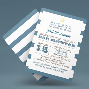 Blue Stripe Bar Mitzvah Invitation