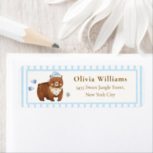 Blue Stripe Bearly Wait Baby Shower Return Address Label